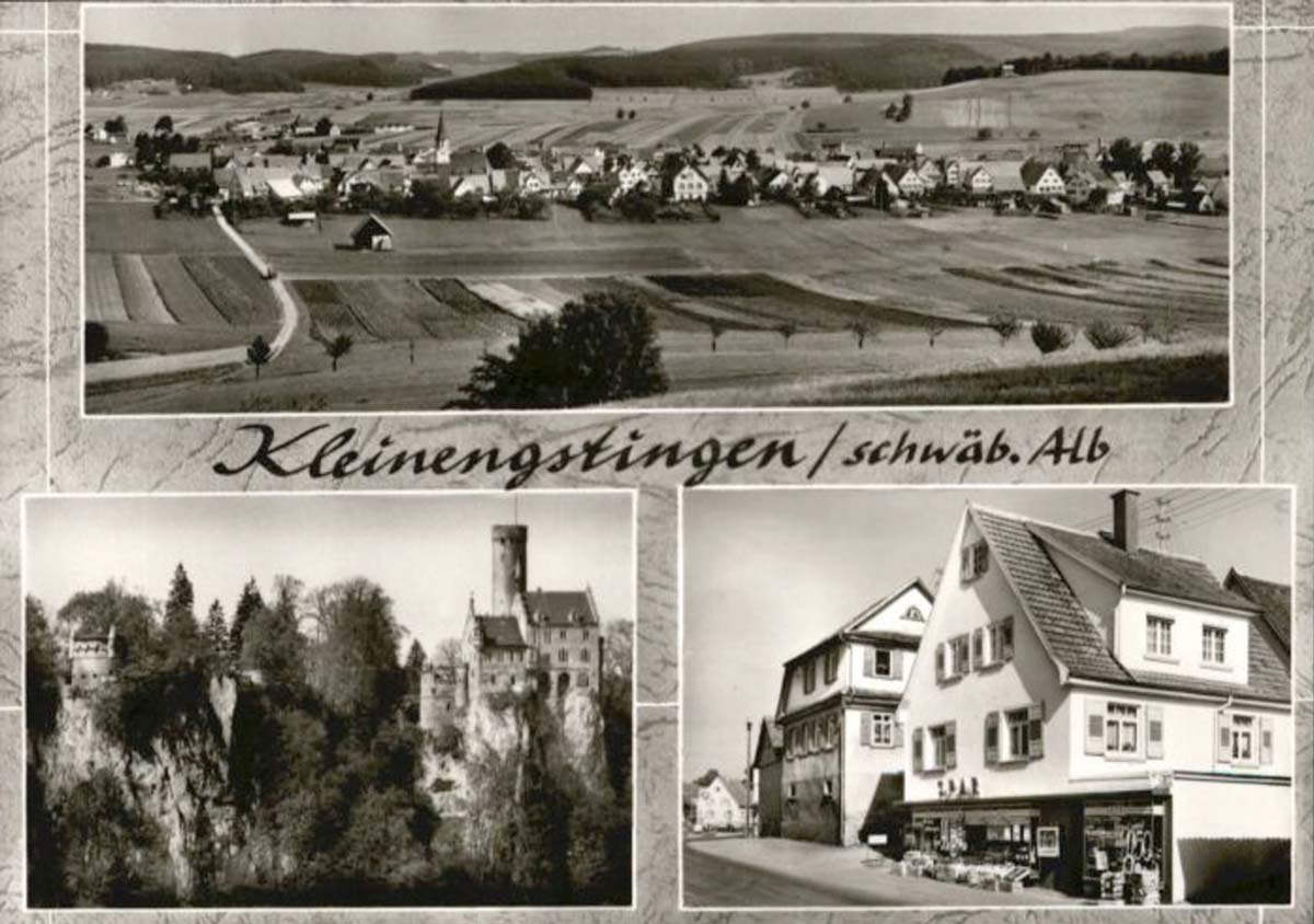Engstingen. Kleinengstingen - Blick auf Dorf und Schloß Lichtenstein