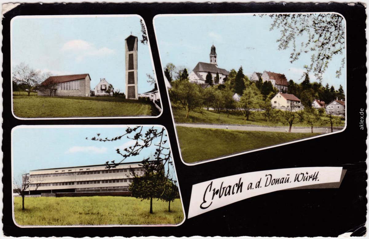 Erbach (Donau). Panorama von Stadt und Kirche, 1969