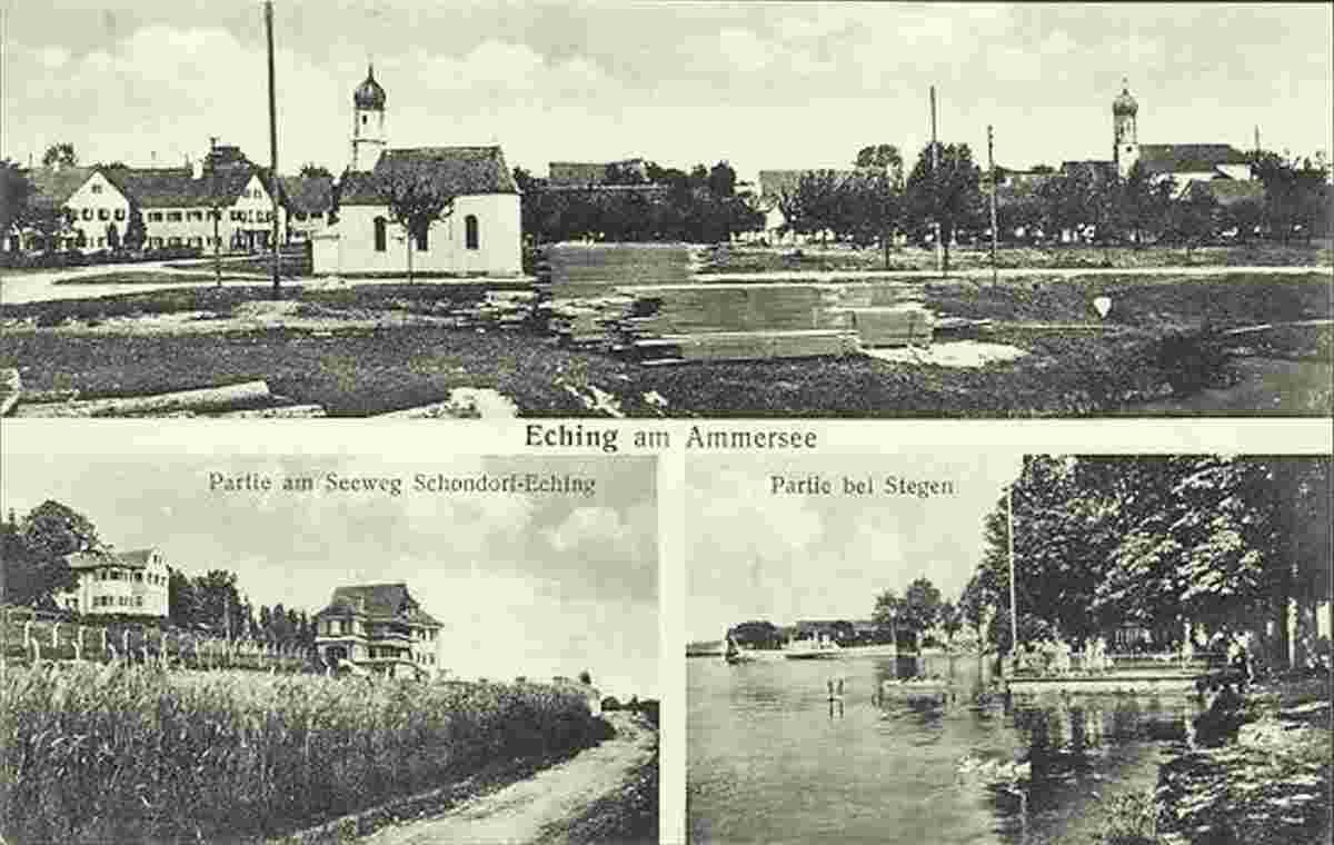 Eching (Freising). Panorama von Orts, Seeweg Schondorf-Eching, Ufer, 1931