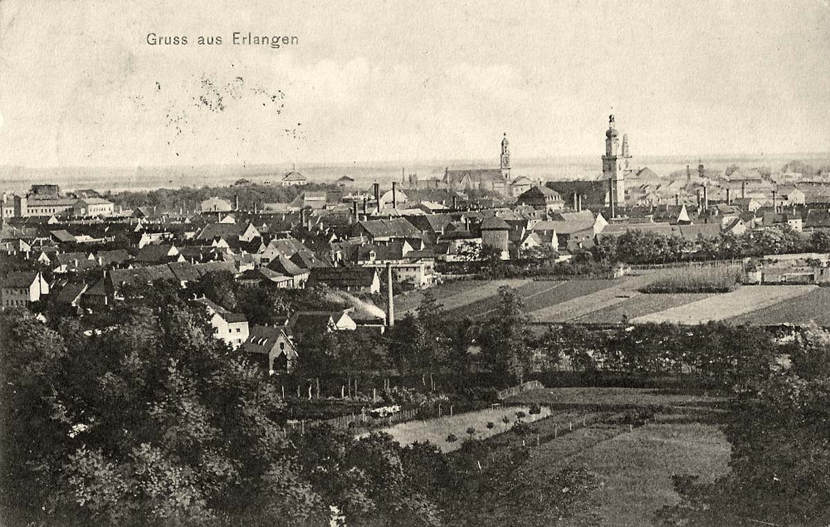 Erlangen. Blick vom Burgberg auf die Innenstadt, 1918