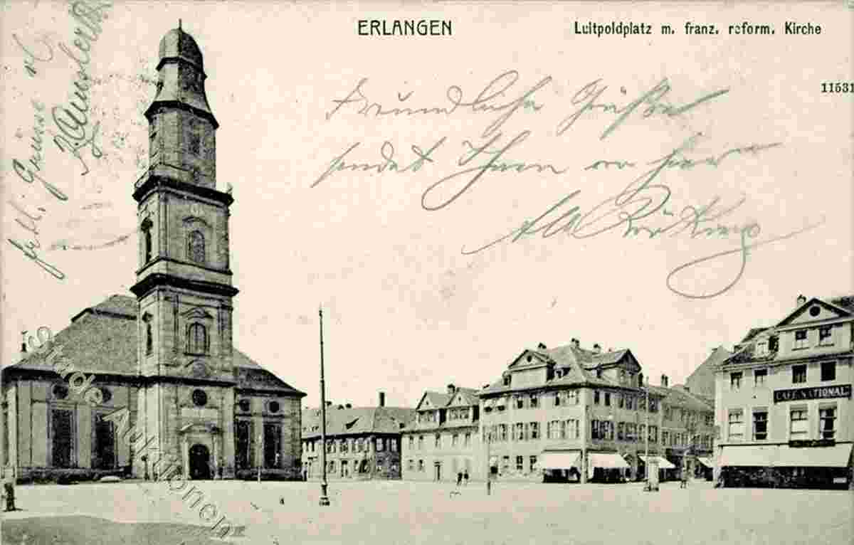 Erlangen. Luitpoldplatz mit französische reformirter Kirche, 1906