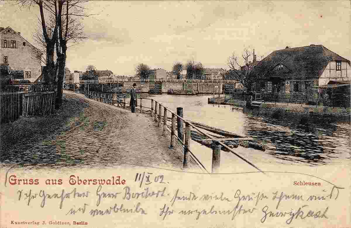 Eberswalde. Finowkanal mit Blick auf die Stadt Schleusen, 1902