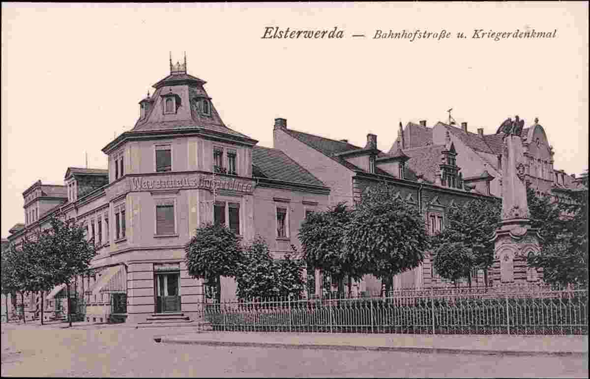 Elsterwerda. Denkmalplatz und Bahnhofstraße, 1916