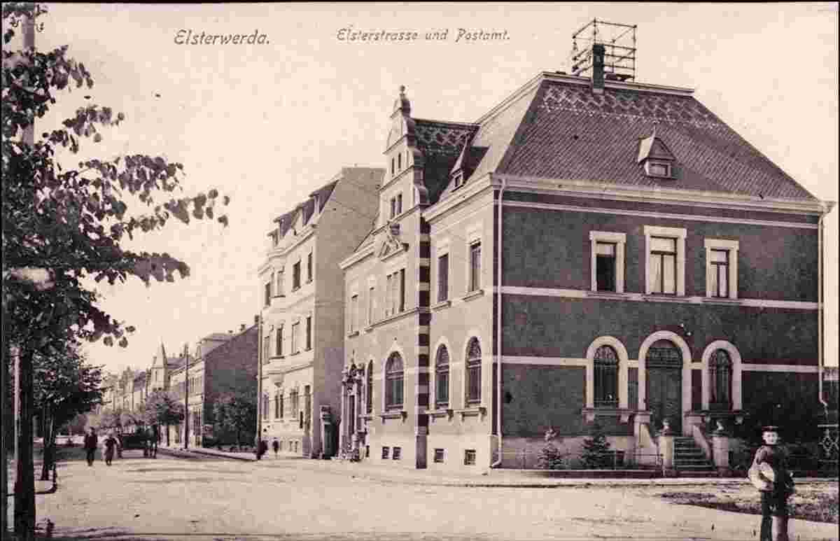 Elsterwerda. Elsterstraße und Postamt, 1918