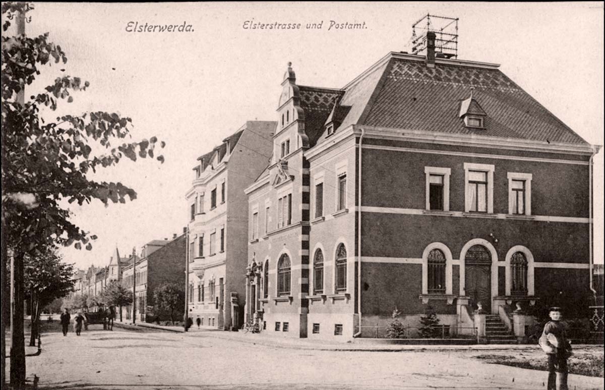 Elsterwerda. Elsterstraße und Postamt, 1918