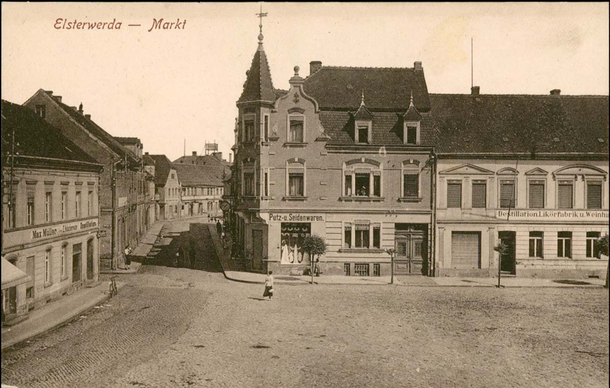 Elsterwerda. Marktplatz mit Geschäfte, 1917