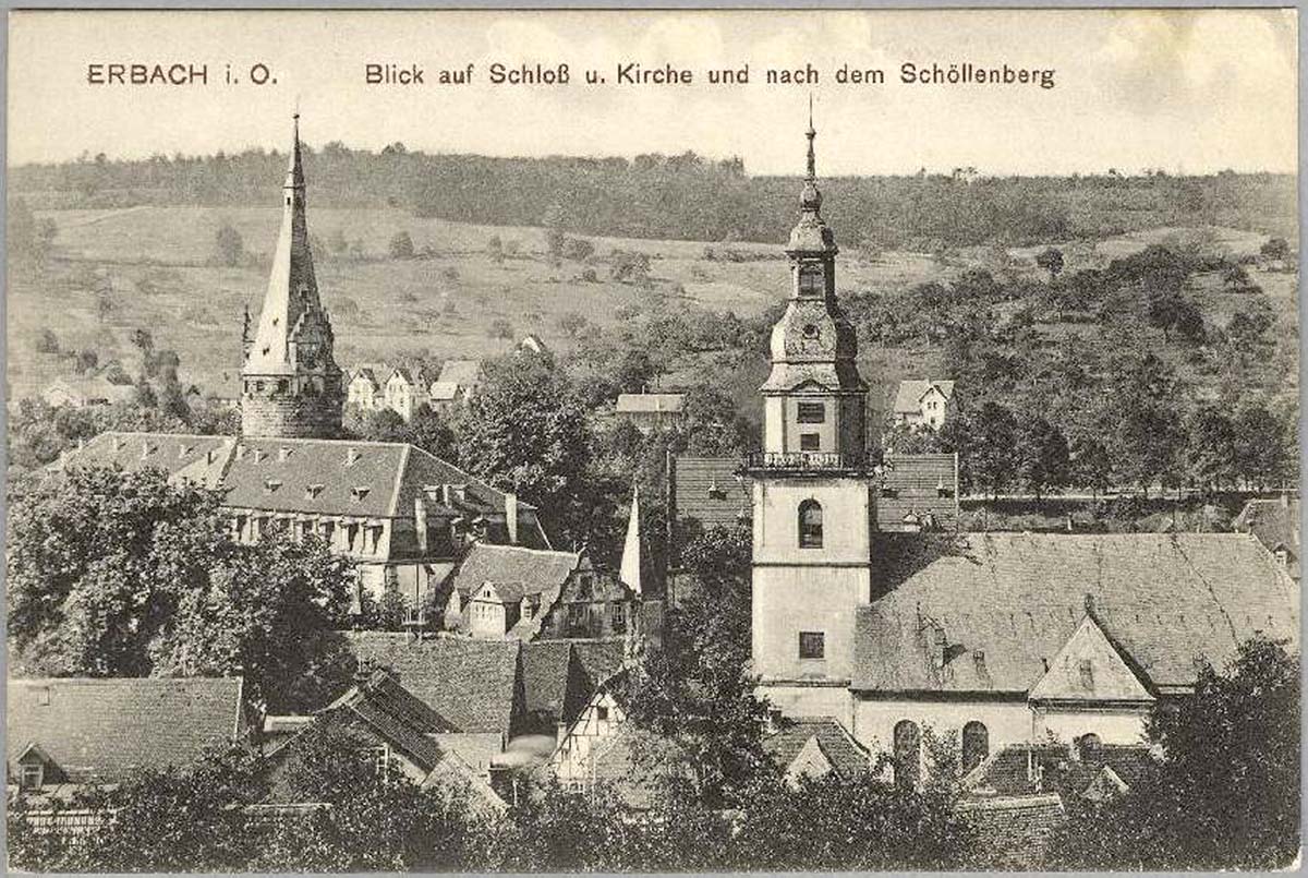 Erbach (Odenwald). Blick auf Schloß und Kirche