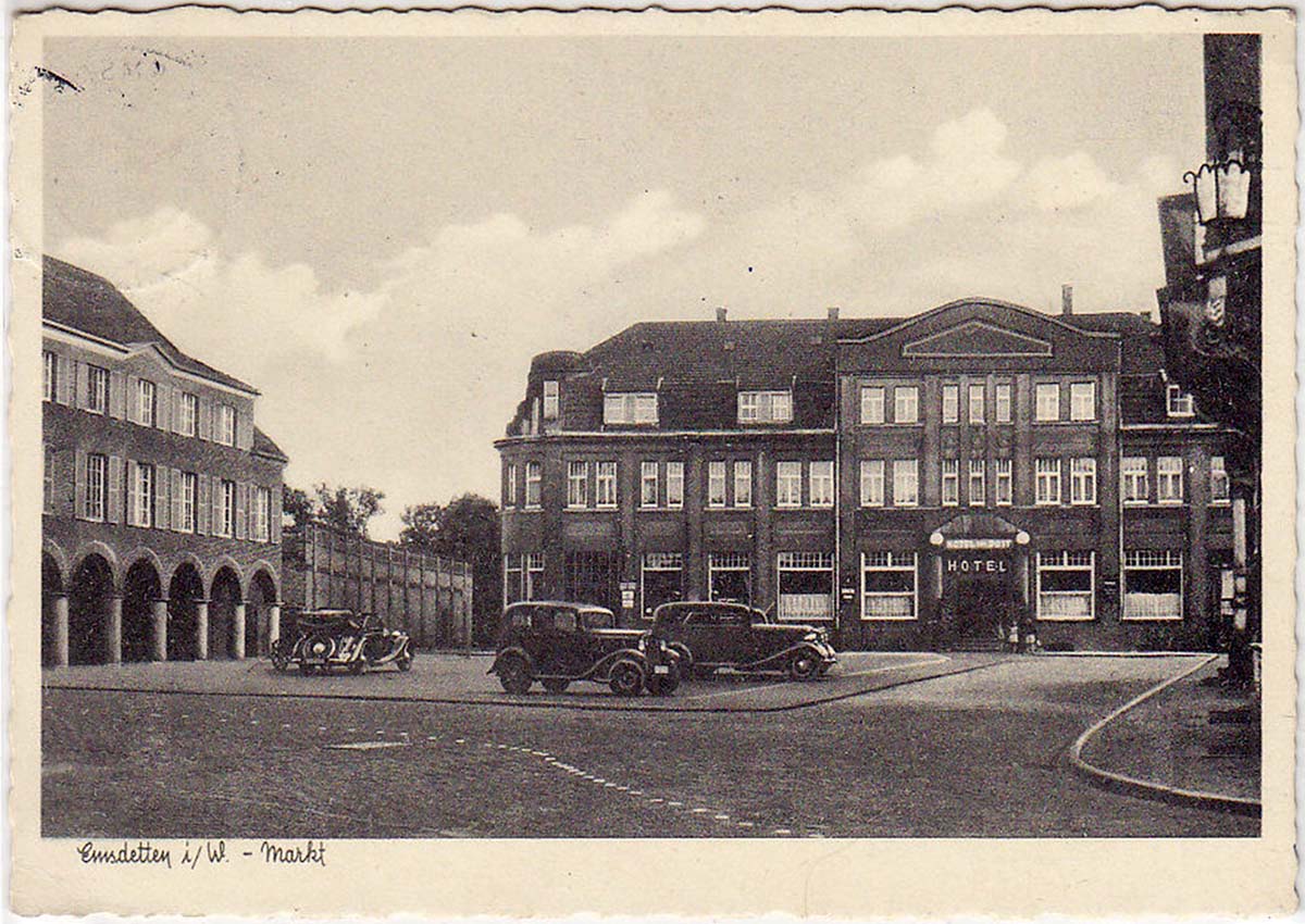 Emsdetten. Markt mit Hotel, 1959