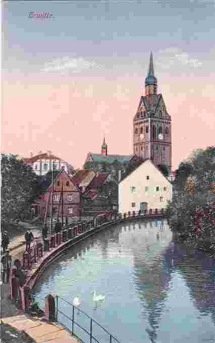 Erwitte. Panorama zum Fluss mit Kirche, 1925