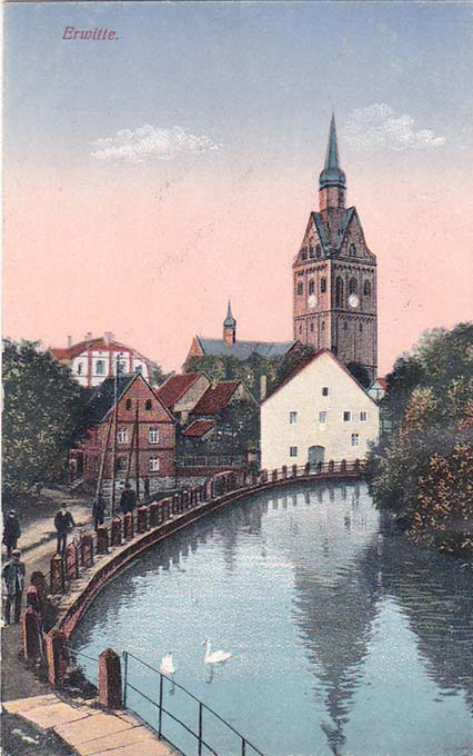 Erwitte. Panorama zum Fluss mit Kirche, 1925