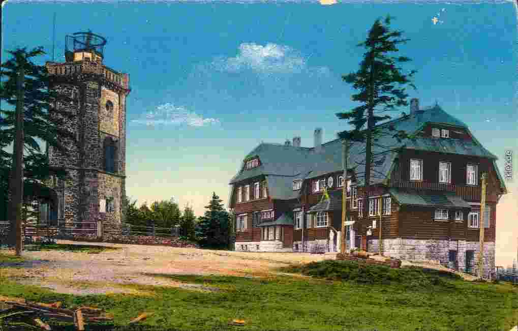Eibenstock. Aussichtsturm Auersberg und Unterkunftshaus, 1914