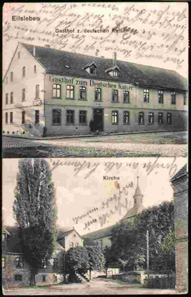 Eilsleben.Gasthof zum Deutschen Kaiser und Kirche, 1908 