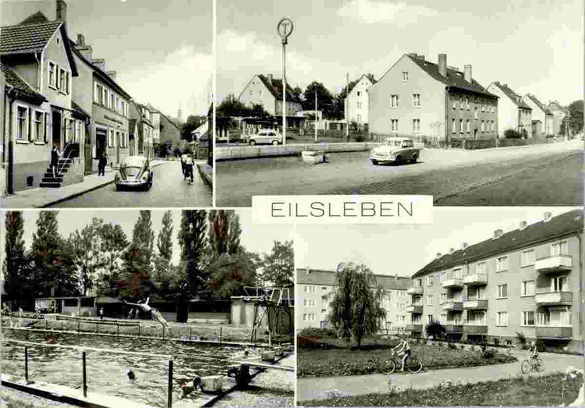 Eilsleben. Rudolf Breitscheid Straße, Ernst Thälmann Straße, Schwimmbad, AWG Siedlung, Tankstelle