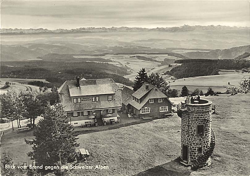 Furtwangen im Schwarzwald. Berg, Turm, Gasthaus und Gasthof, 1958