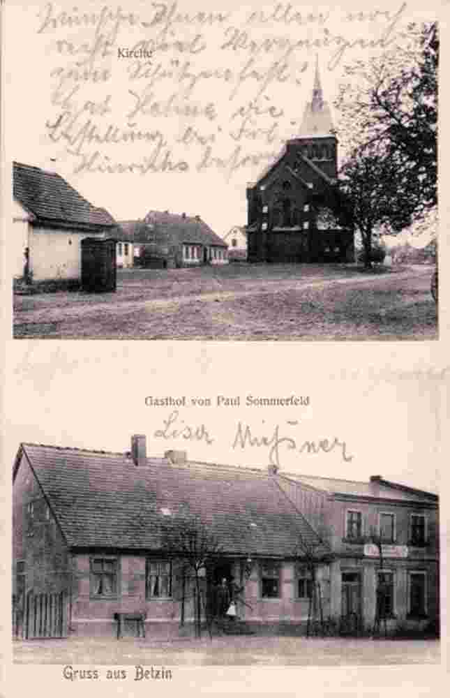 Fehrbellin. Betzin - Kirche, Gasthof von Paul Sommerfeld, 1910