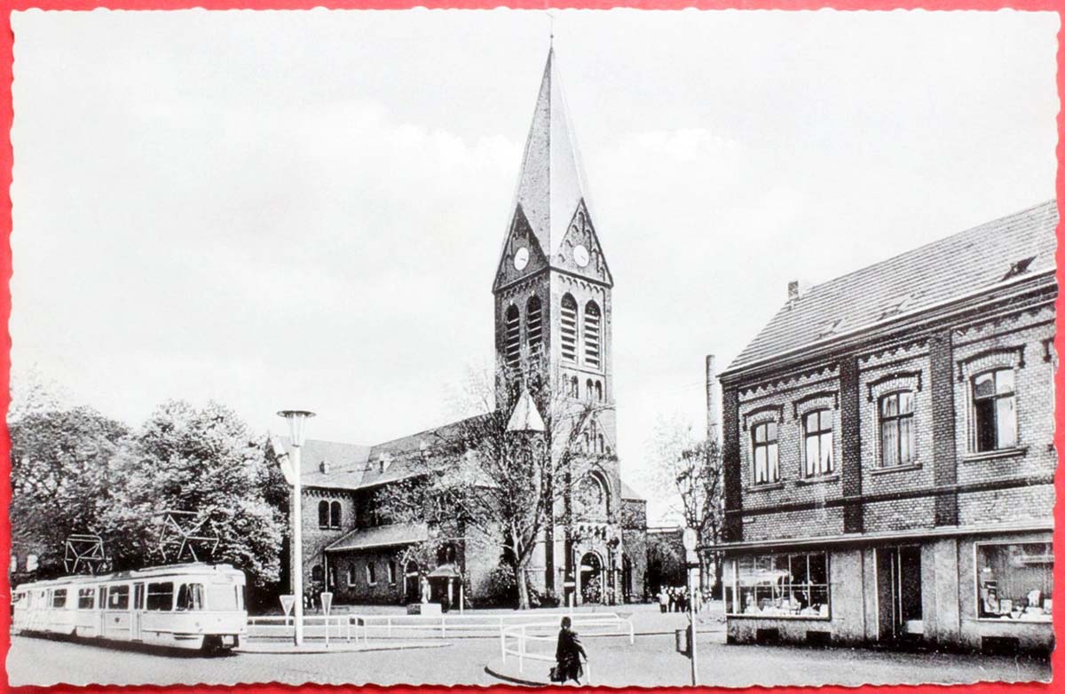 Frechen. Hauptstraße und St Audomar-Kirche, 1960