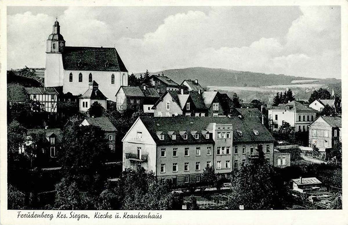 Freudenberg (Siegerland). Kirche und Krankenhaus, 1943