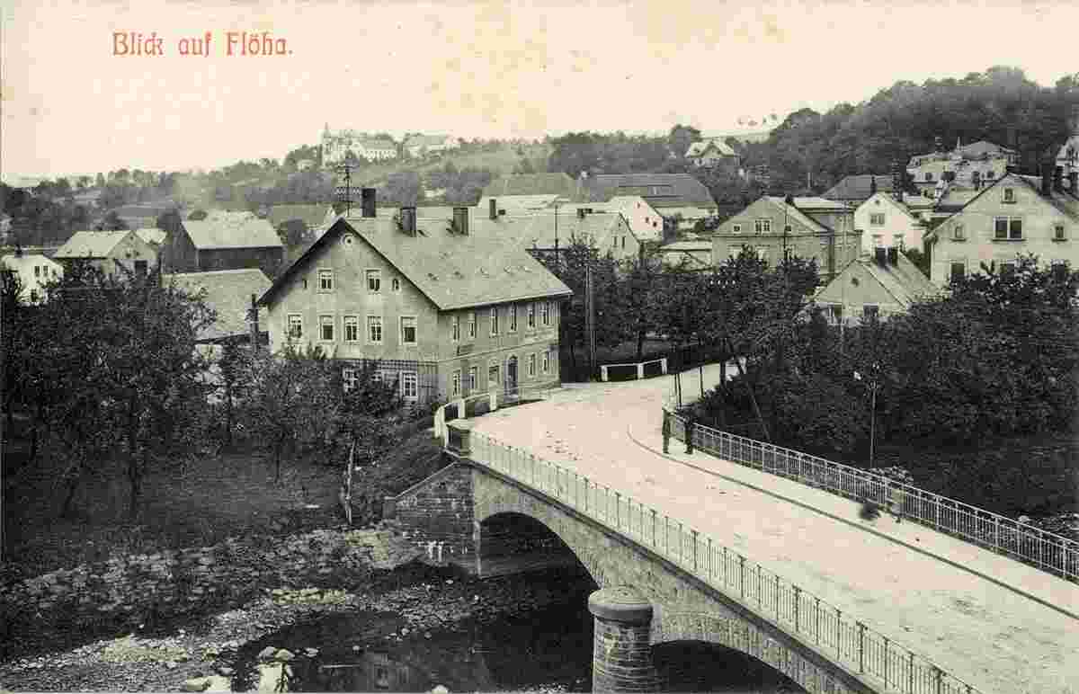 Blick auf Flöha, Brücke, 1910