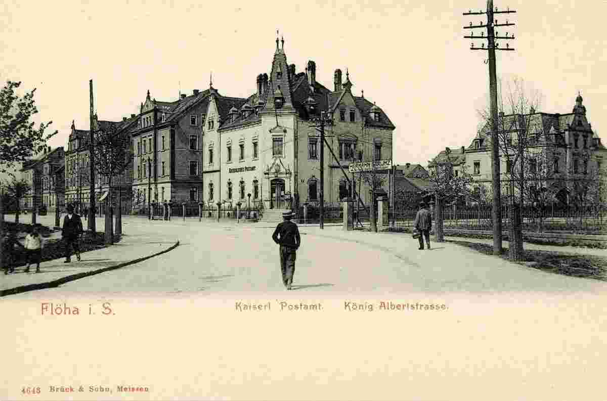 Flöha. Kaiserliche Postamt und König Albert Straße, 1903