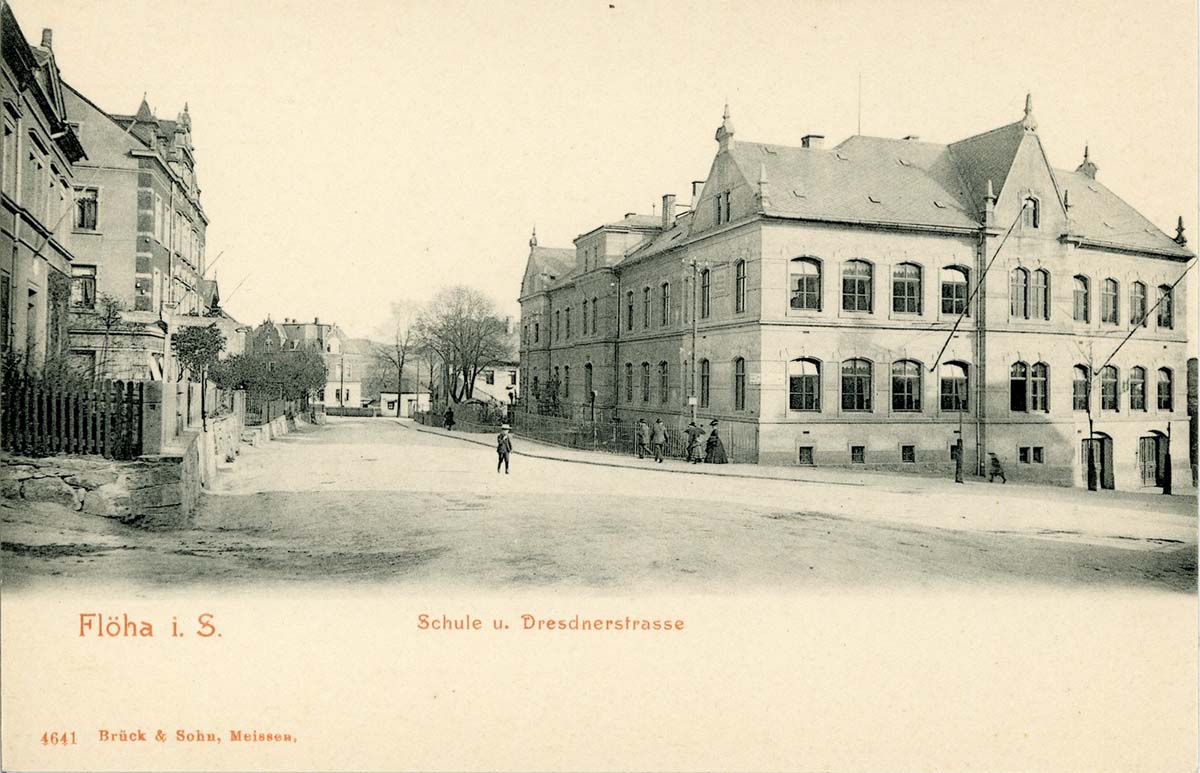 Flöha. Schule und Dresdner Straße, 1903