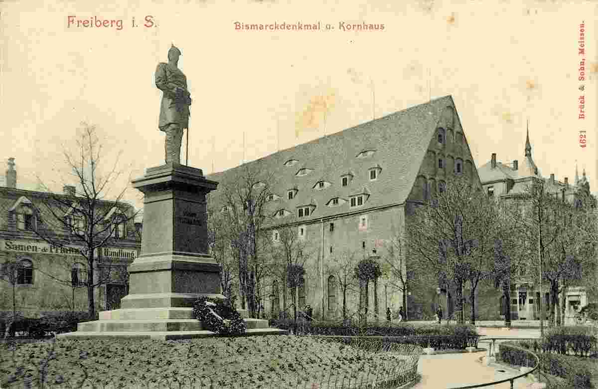 Freiberg. Bismarck Denkmal und Kornhaus, 1903