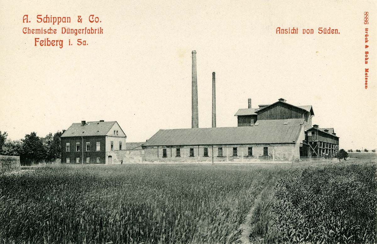 Freiberg. Chemische Düngerfabrik Schippan von Süden, 1907