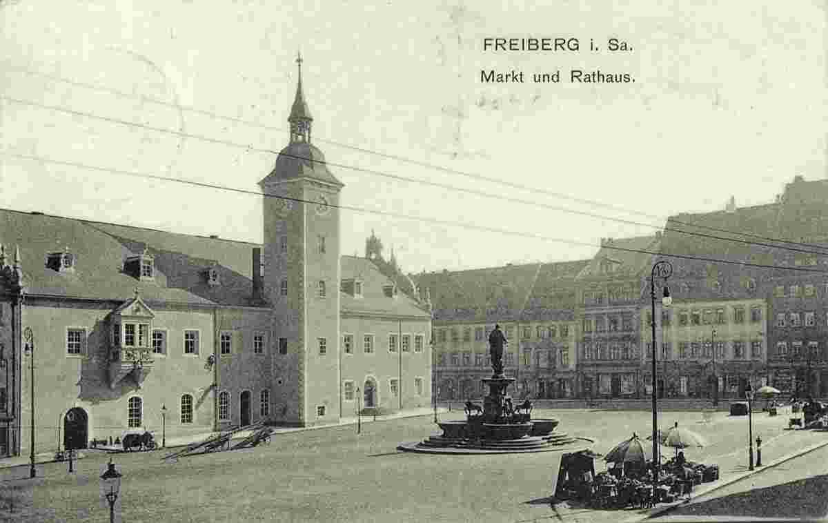Freiberg. Marktplatz und Rathaus, 1909