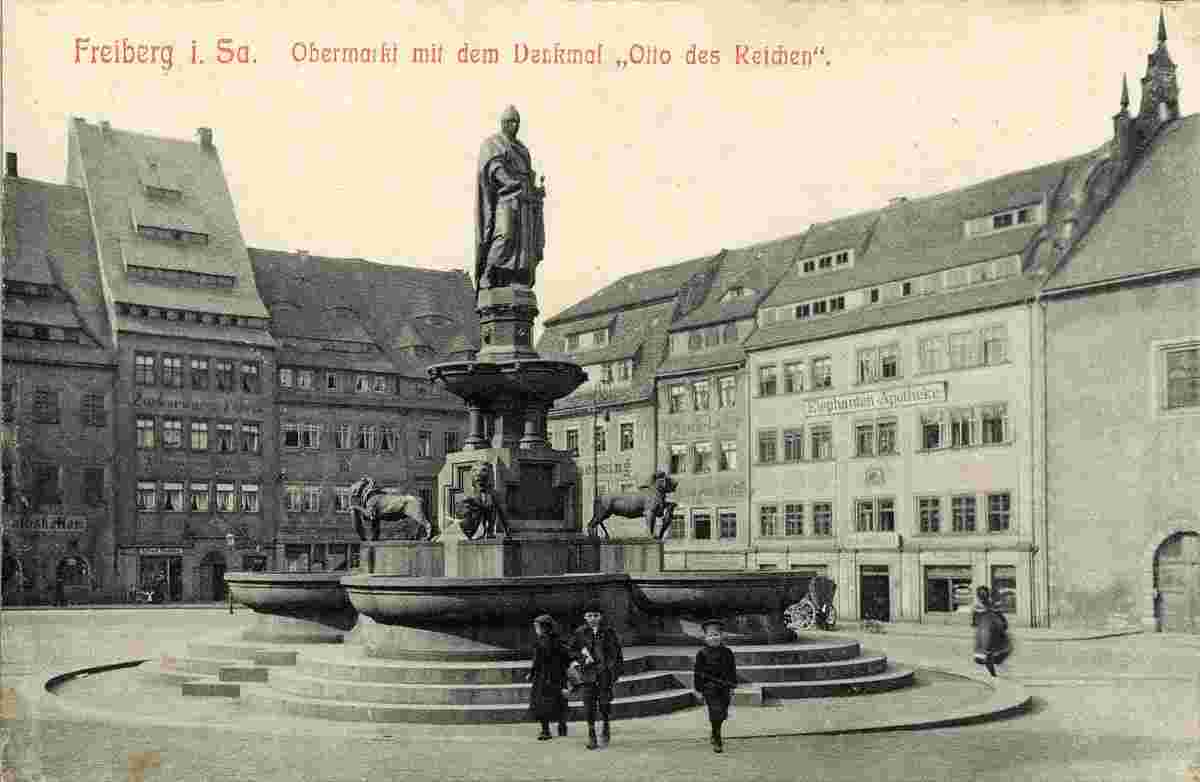 Freiberg. Obermarkt mit Denkmal 'Otto des Reichen', 1903