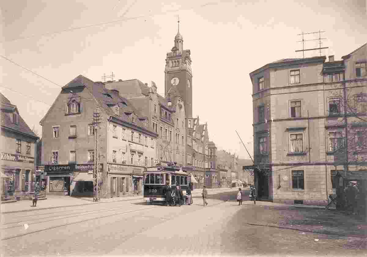 Freital. Potschappel - Rathaus mit Dresdner Straße, 1914
