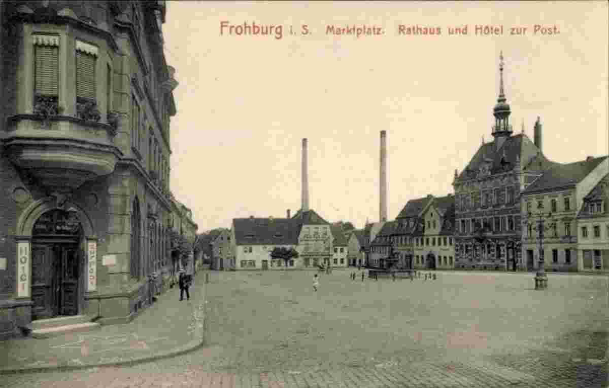 Frohburg. Marktplatz, Rathaus und Hotel zur Post