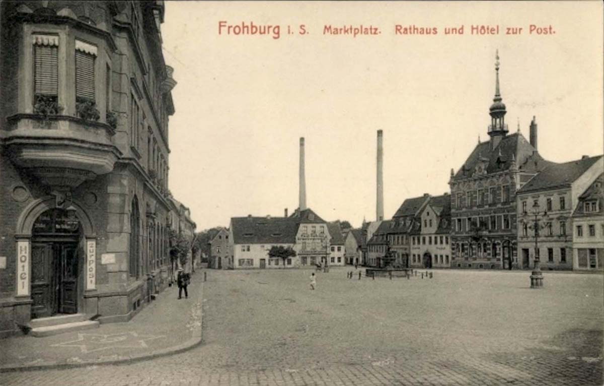 Frohburg. Marktplatz, Rathaus und Hotel zur Post, 1913