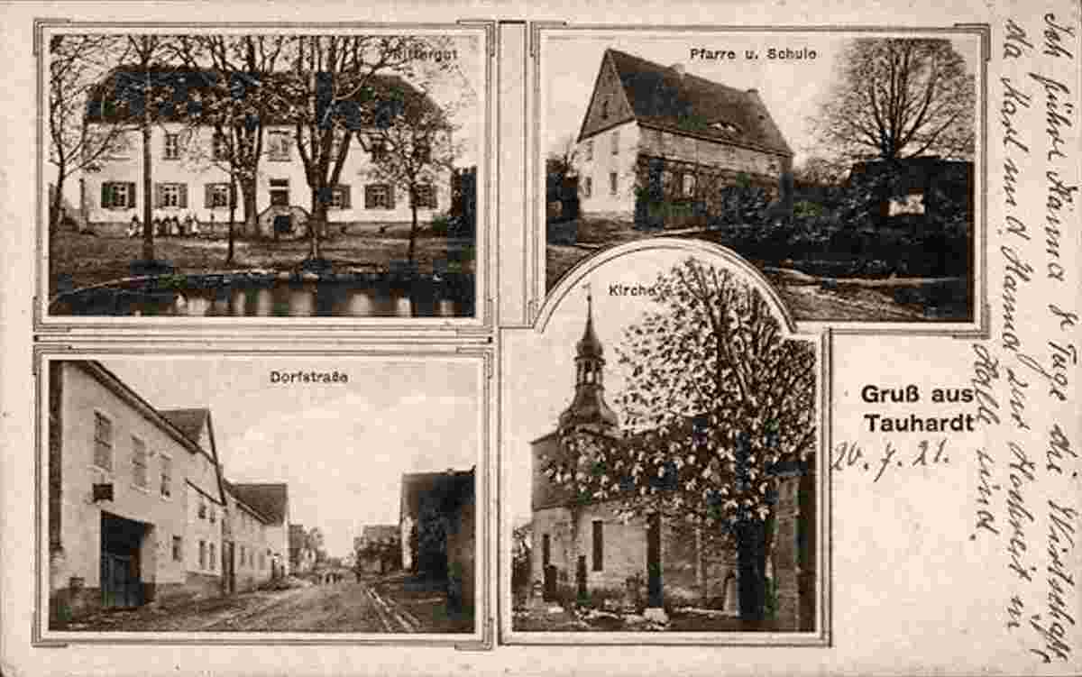 Finne. Tauhardt - Rittergut, Pfarre und Schule, Dorfstrasse und Kirche, 1921