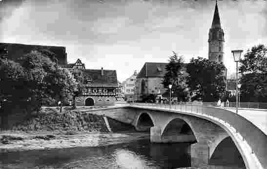 Gaildorf. Kocherbrücke mit Kirche