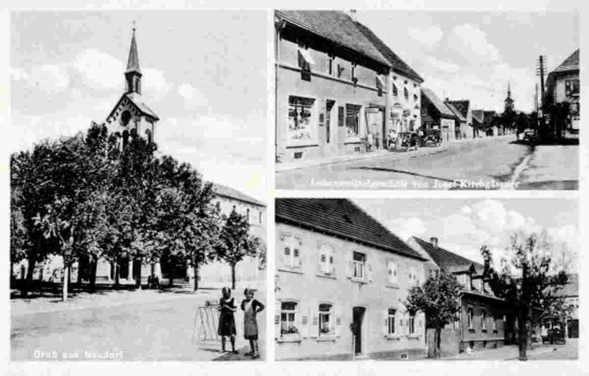 Graben-Neudorf. Neudorf - Kirche, Lebensmittelgeschäft von Josef Kirchgässner