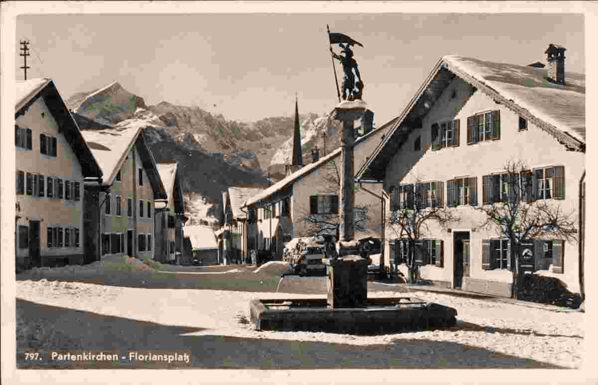 Garmisch-Partenkirchen. Partenkirchen - Brunnen am Floriansplatz, 1937