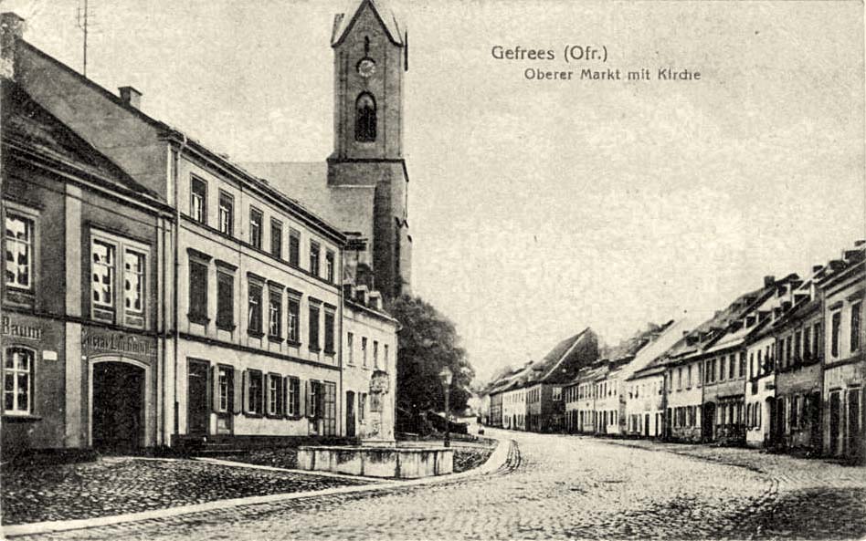 Gefrees. Oberer Markt mit Kirche, 1923