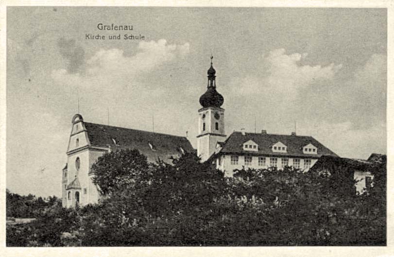 Grafenau (Niederbayern). Kirche und Schule, 1919