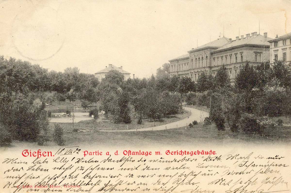 Gießen. Ostanlage mit Gerichtsgebäude, 1902