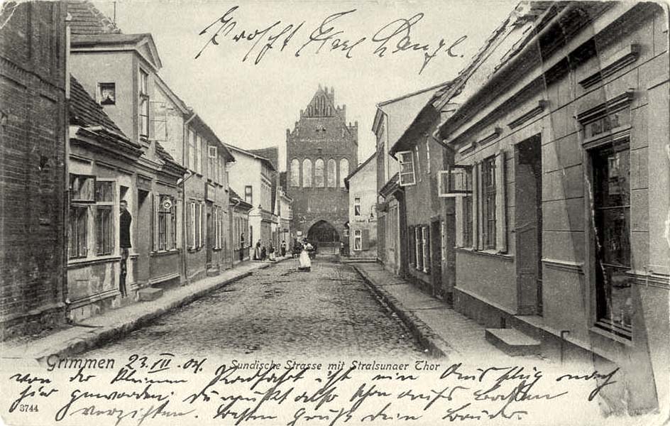Grimmen. Sundische Straße mit Stralsunder Tor, 1904
