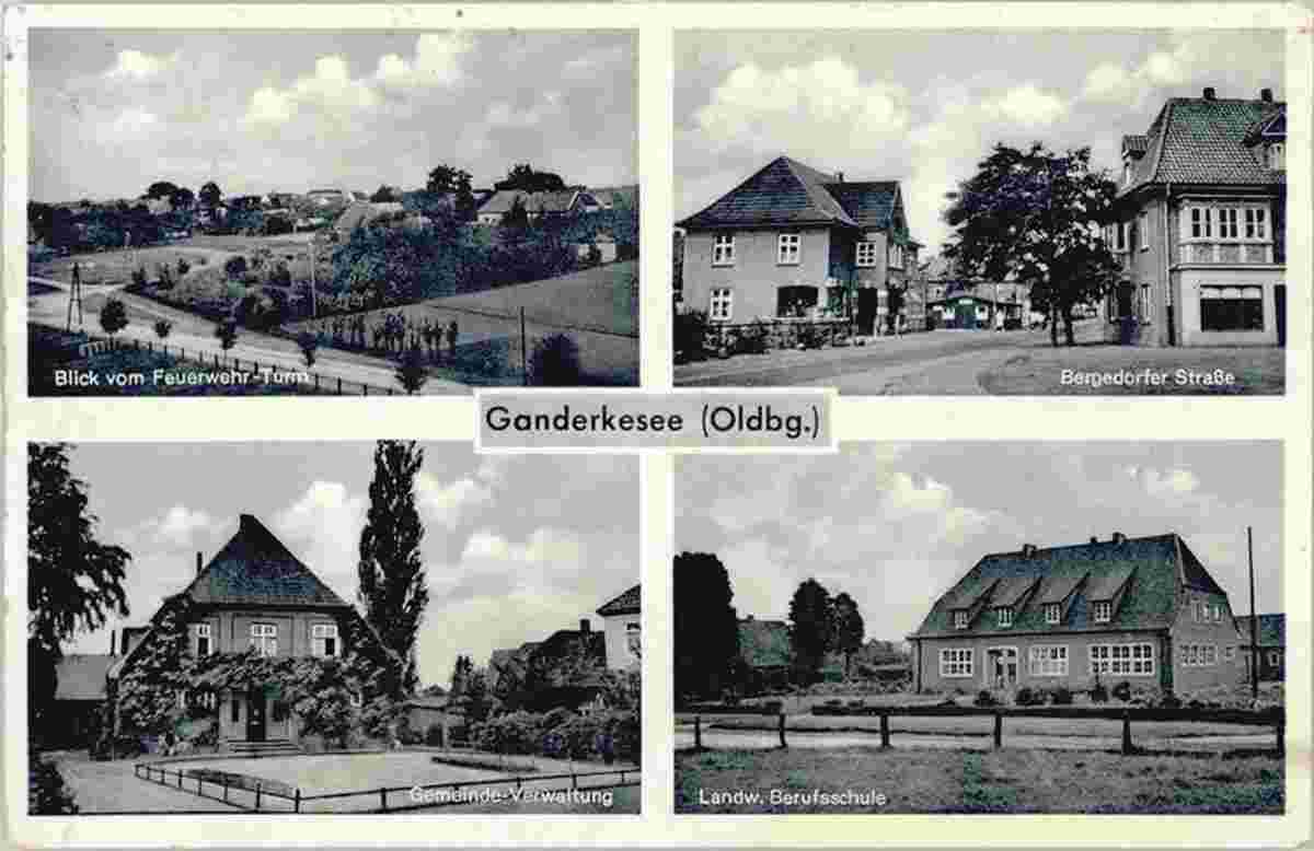 Ganderkesee. Blick vom Feuerwehrturm, Bergedorfer Straße, Gemeindeverwaltung, Landwirtschaftliche Berufsschule