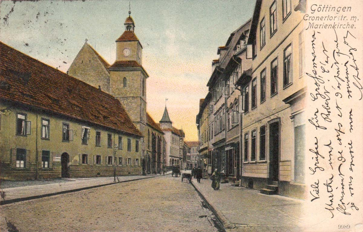 Göttingen. Groner Tor Straße mit Marienkirche, 1904