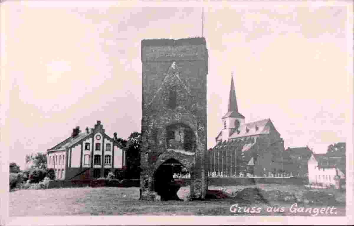 Gangelt. Burgruine, Kirche und Schule, 1920
