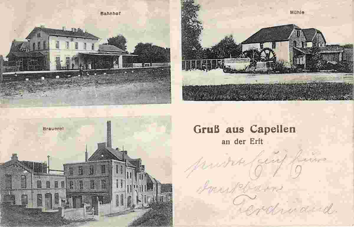 Grevenbroich. Kapellen - Bahnhof, Brauerei, Mühle, 1915