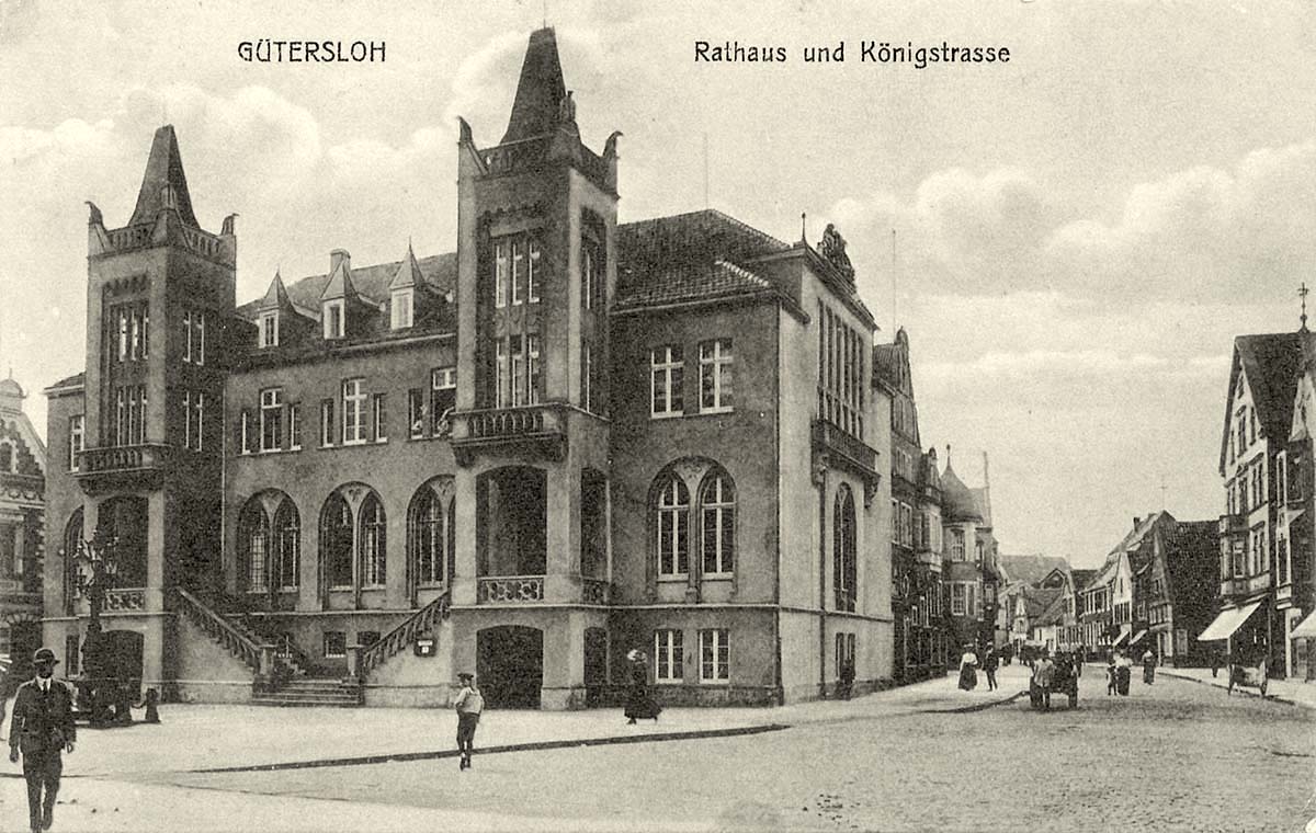 Gütersloh. Rathaus und Königstraße, 1912