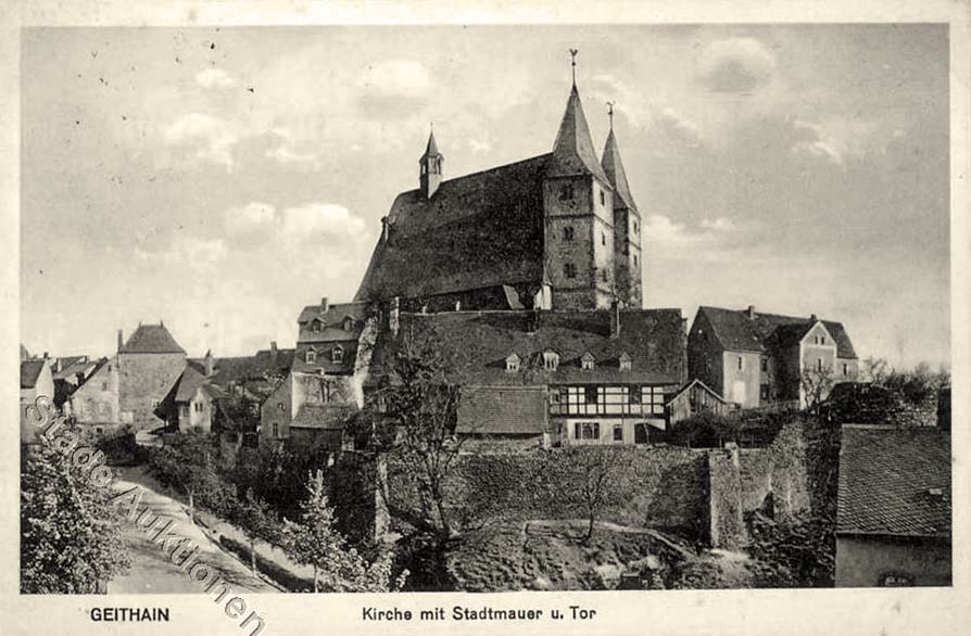 Geithain. Kirche mit Stadtmauer und Tor