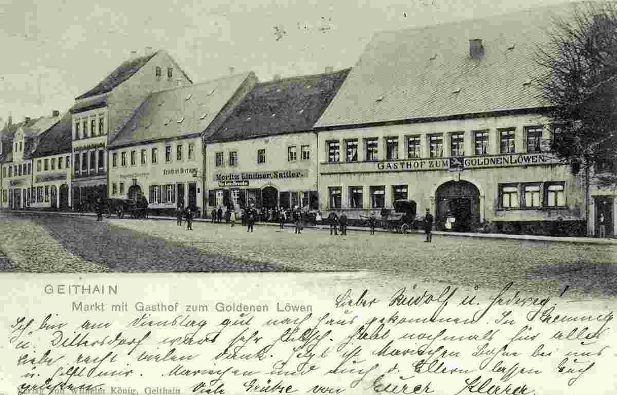 Geithain. Marktplatz mit Gasthof zum Goldenen Löwen, 1901
