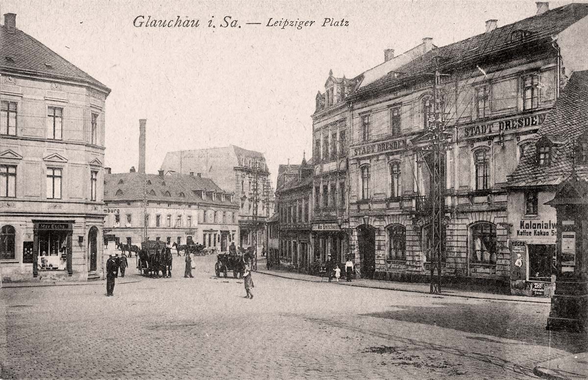 Glauchau. Leipziger Platz mit dem Hotel 'Stadt Dresden', 1921