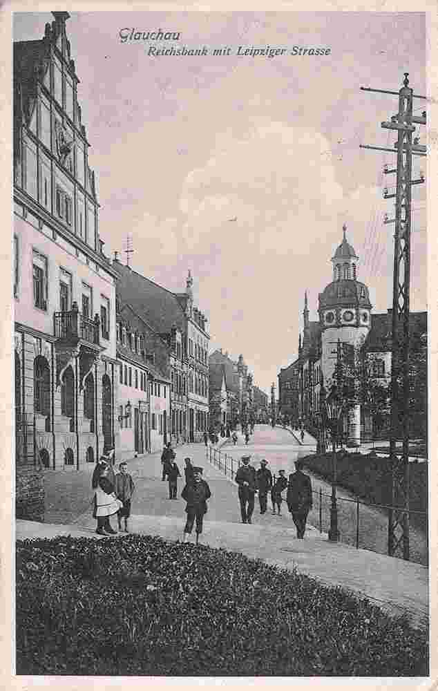 Glauchau. Reichsbank mit Leipziger Straße, 1909