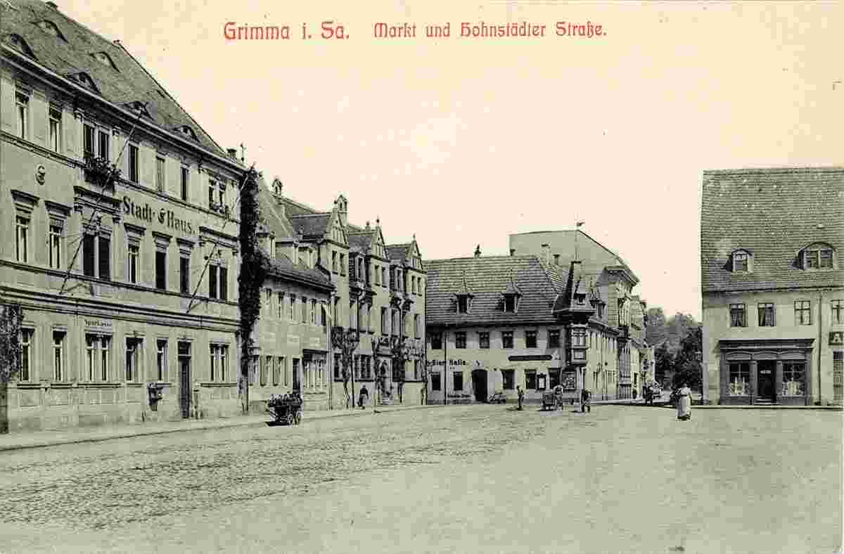 Grimma. Markt und Hohnstädter Straße, 1910