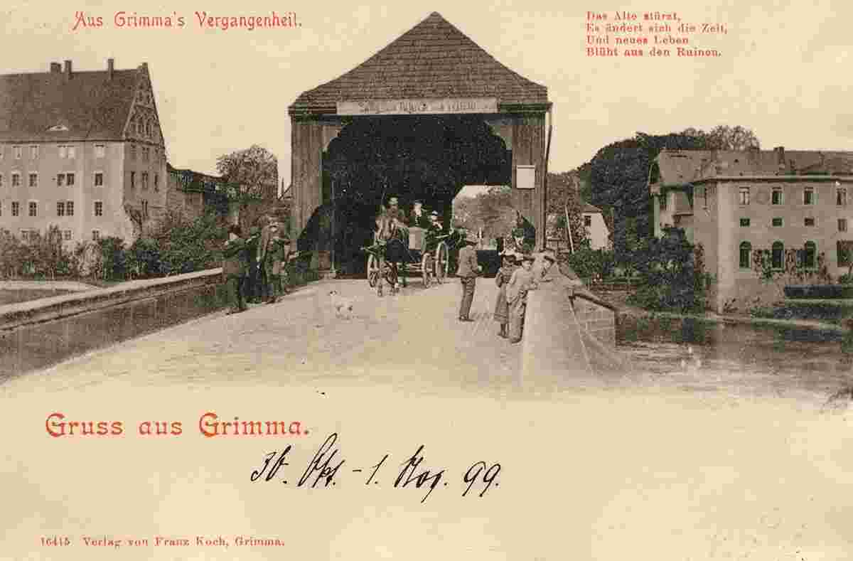 Grimma. Stadtansicht mit Brücke, 1899